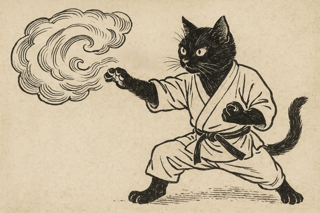 Karate cat making Ma — the space between